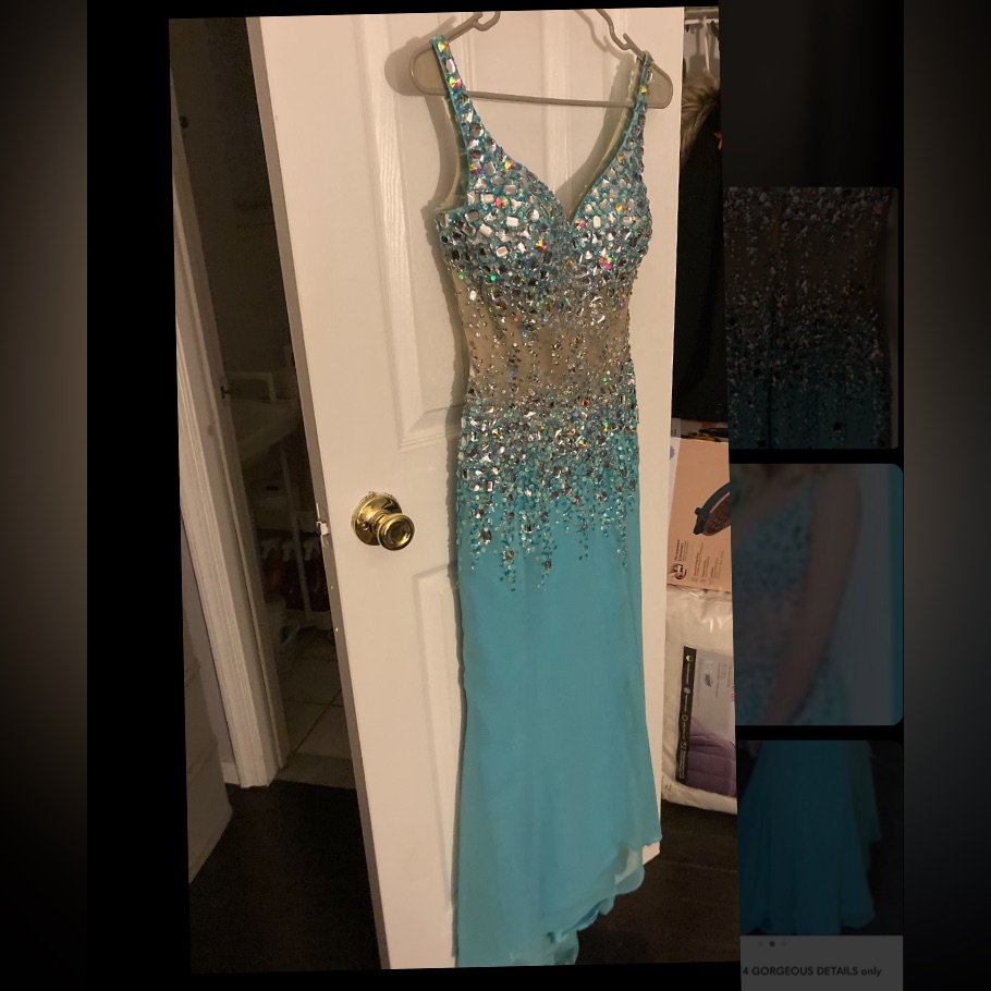 Faviana Turquoise Beaded Prom Dress
